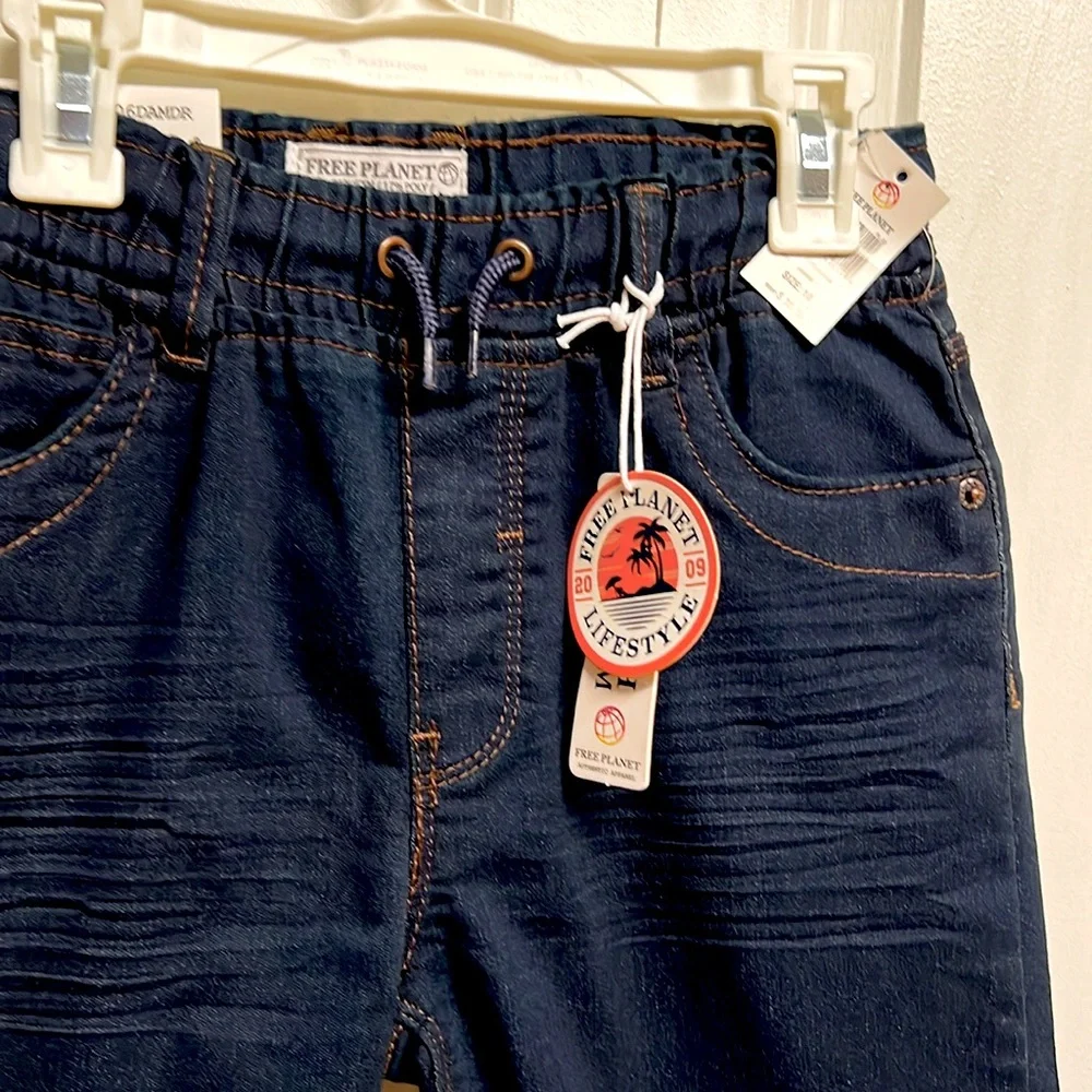 Free Planet Armand Blue 5 Pocket Pull Up Denim Shorts Boys Size 10 NWT